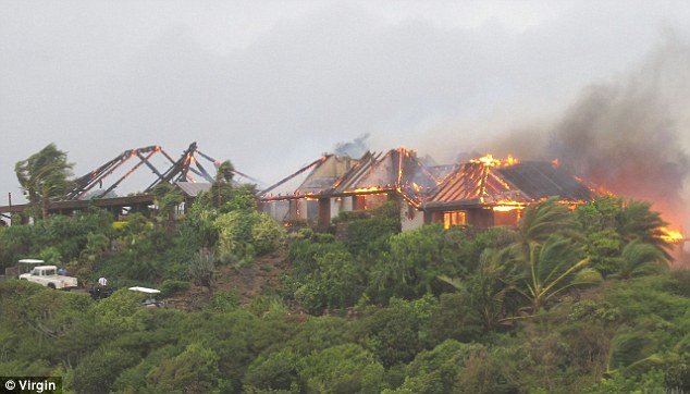 Fire broke out last night at Richard Branson's Caribbean Great House on Necker, his private isle in the British Virgin Islands