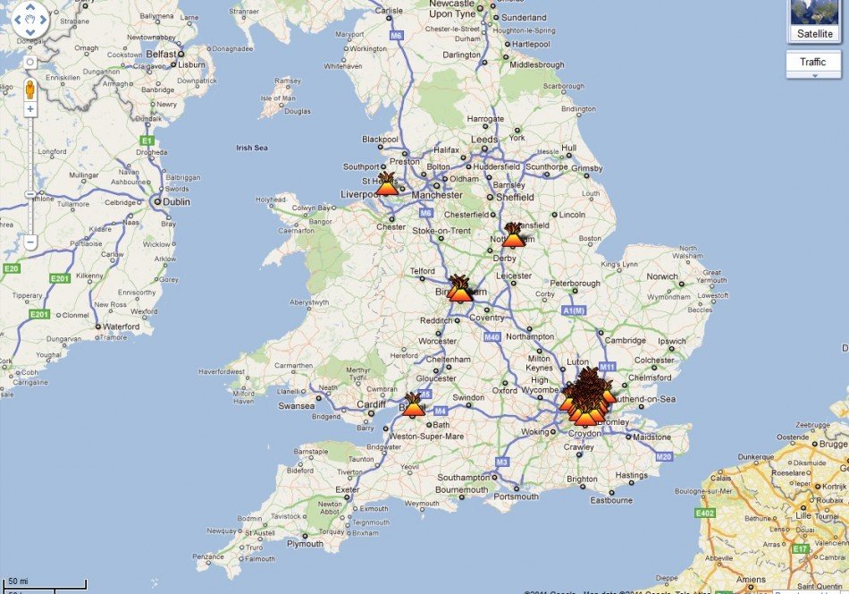 England riots map.