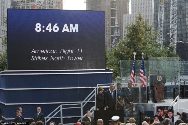 9/11 commemoration ceremony 2011: a minute of silence was held at 8:46 a.m. to mark the instant the first plane went into the North Tower