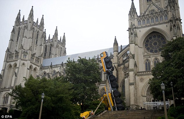 All 20 people inside the buildings when the crane collapsed were not hurt and Washington National Cathedral itself was not damaged