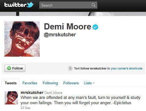 Demi Moore posted this message on Twitter the night before spending her first wedding anniversary apart from Ashton Kutcher 