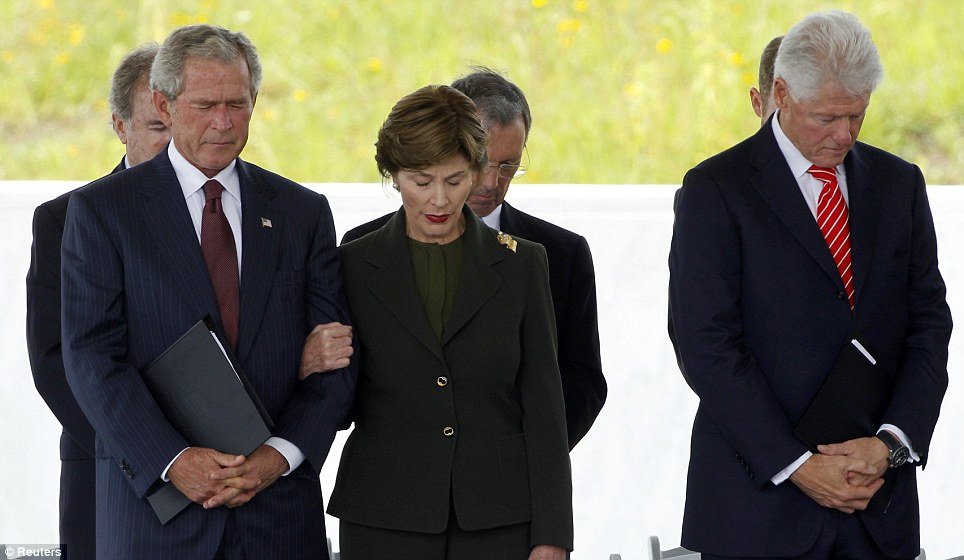 Former presidents George W. Bush and Bill Clinton were among guests at dedication in Shanksville, Pennsylvania, of memorial to Flight 93 hijackers on Saturday