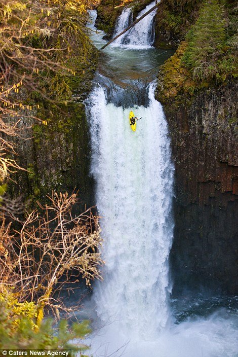 Jesse Coombs became the first person to kayak successfully down the 96 ft (30 m) Abiqua Falls in Oregon