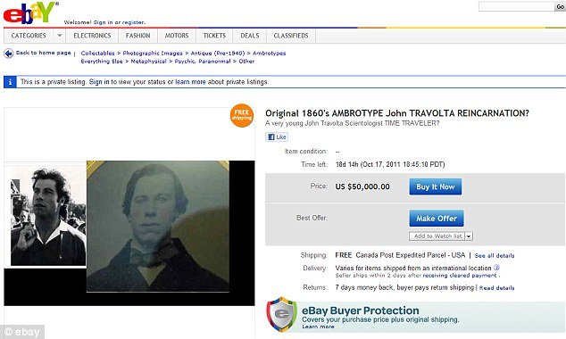John Travolta lookalike photo has been listed at $50,000 or nearest offer on eBay