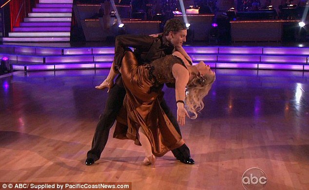 Nancy Grace's dress first slipped down during a dip move with her partner Tristan MacManus on last night's DWTS show