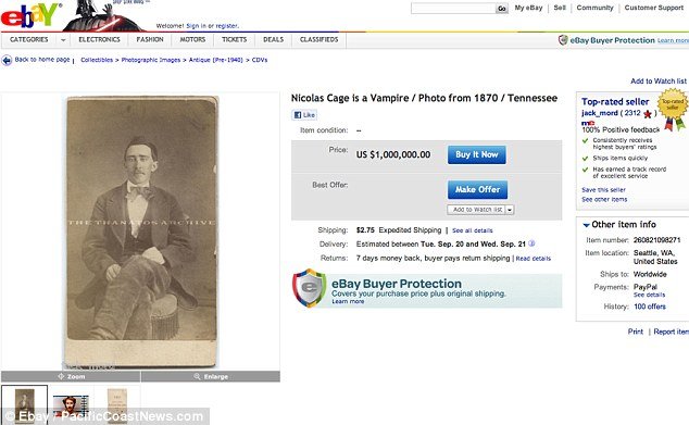 Nicolas Cage lookalike photo eBay starting price is $1million