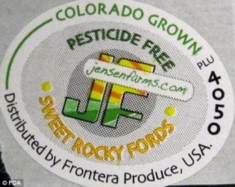 One of the labels from the recalled cantaloupe of Jensen Farms