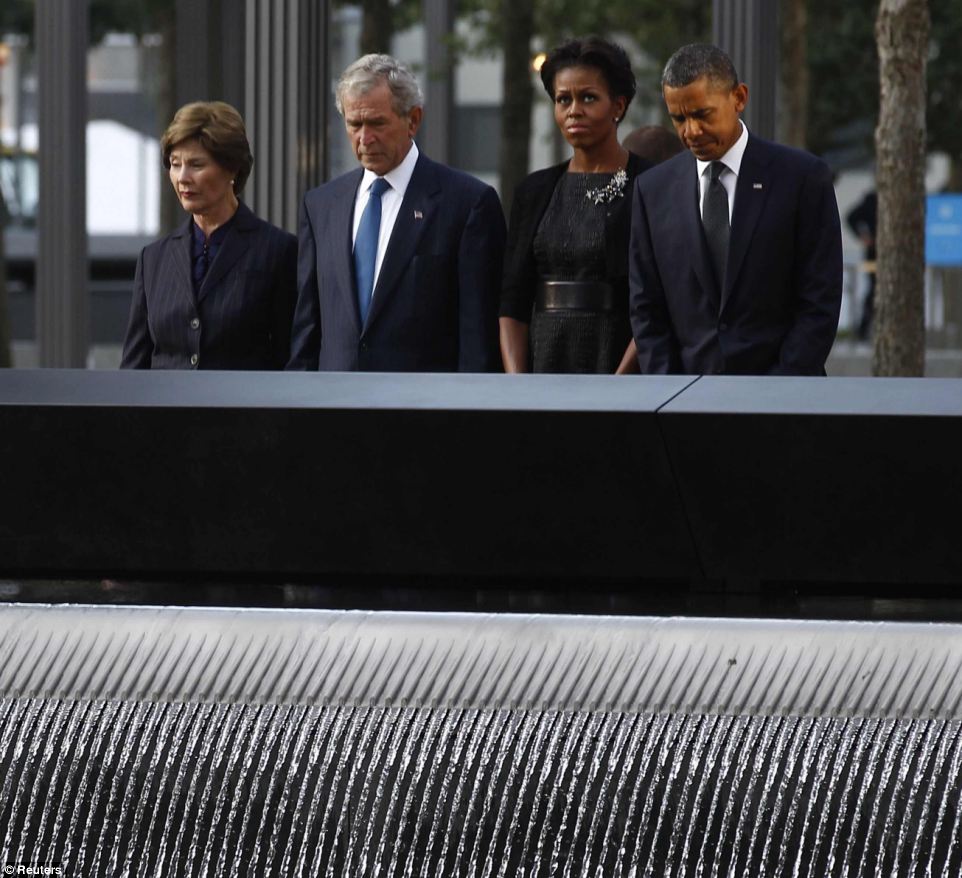 President Barack Obama and his predecessor George W. Bush participating at the September 11 10th anniversary at Ground Zero