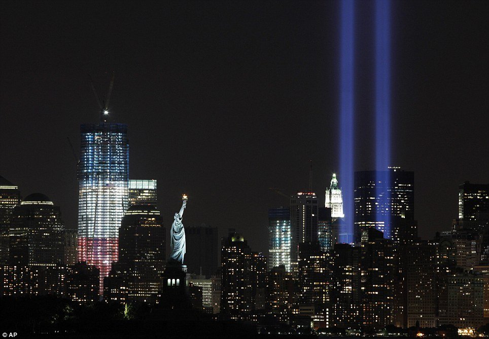 The "Tribute in Lights" could be seen in New York on Saturday night, shining into the sky as a mark of remembrance of the World Trade Centre Twin Towers