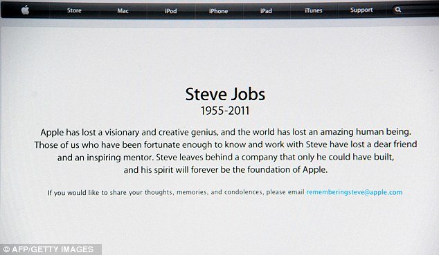 Apple announced the death of its founder, Steve Jobs on the website