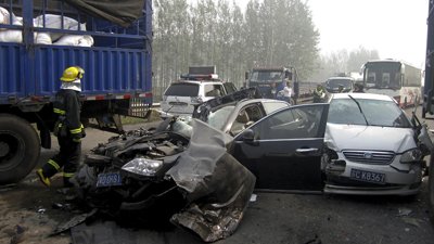 At least 56 people have been killed in three major road collisions in China on the last day of a week-long holiday