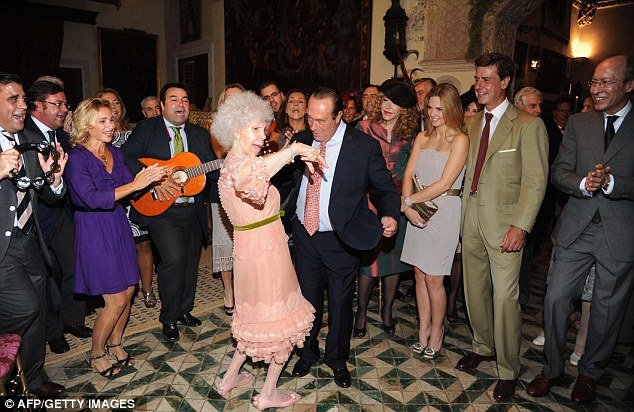 Duchess of Alba delighted her guests when she took to the dance floor with celebrated Spanish Matador Curro Romero