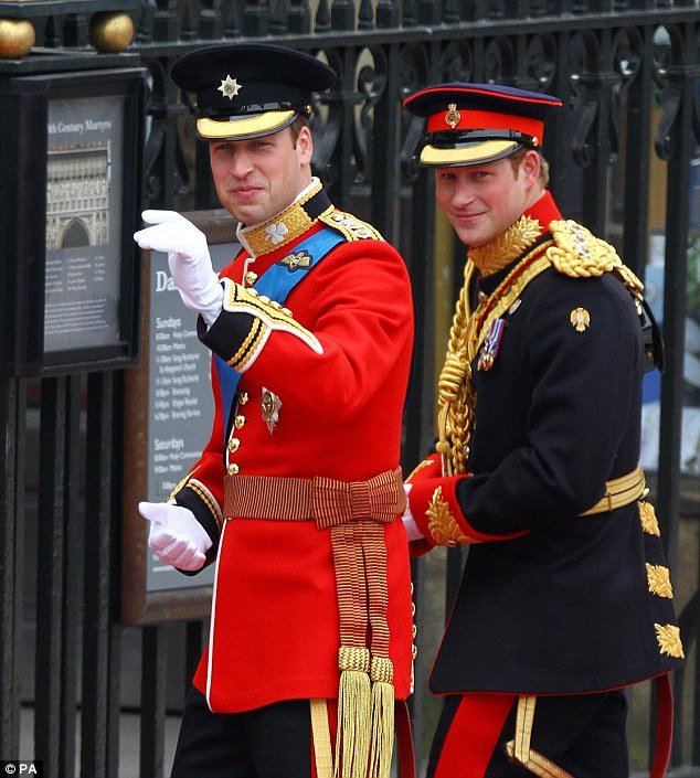 Princes William and Harry 26 years after, at Westminster Abbey before William’s marriage to Kate Middleton in April 2011