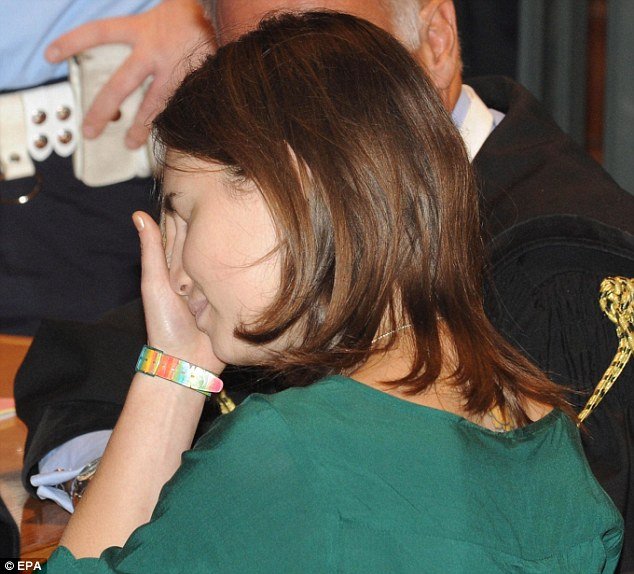 Tearful Amanda Knox in the court room in Perugia, Italy, this morning on the final day of her appeal