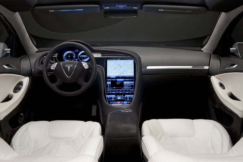 The large touchscreen of Tesla Model S hosts most of the infotainment controls.