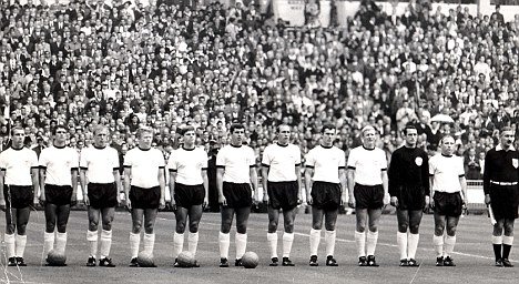 The West German team lines up before World Cup 1966 final