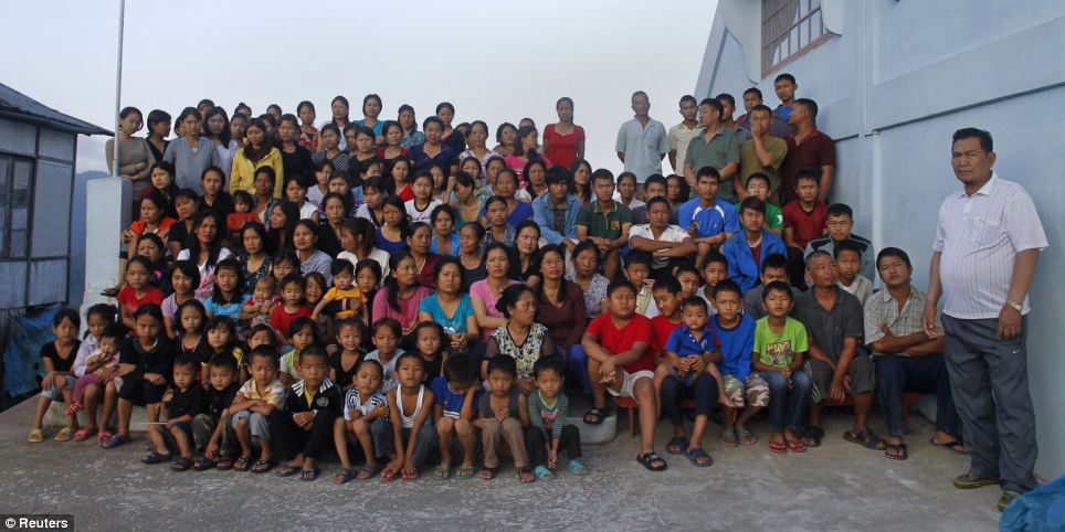 Ziona Chana, a man from India, has the largest family in the world, 39 wives, 94 children, 14 daughters-in-law and 33 grandchildren