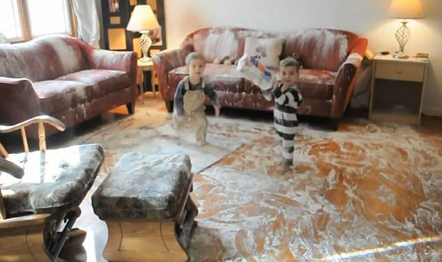 A mother of two boys, aged one and three, emerged from a visit to the bathroom when she found her entire living room covered in flour