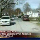Richard A. Risinger, a tree trimmer from Belleville, Illinois, was killed in the front yard of a customer's home after he was dragged into a wood chipper - as his co-worker wife watched on in horror