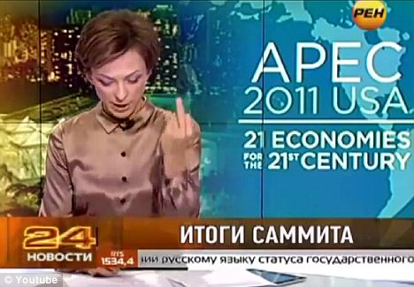 Tatyana Limanova was reading a segment about the Asia Pacific Economic Co-operation conference when she made the offensive symbol, just as she said Barack Obama's name
