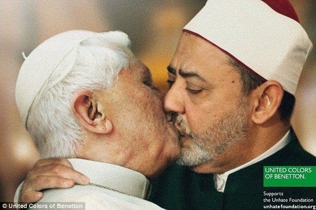 The Italian clothing company Benetton has been heavily criticized by the Vatican for using an image of Pope Benedict kissing an imam on the mouth in its latest shock advertising campaign