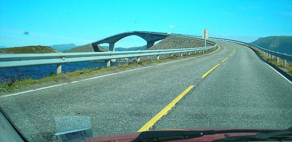 The Storseisundet Bridge sits on the 8 km (5 miles) long Atlantic Road which has become hugely popular with tourists