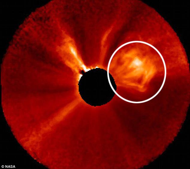 A coronal mass ejection (CME) contains billions of tons of gases bursting with X-rays and ultraviolet radiation that are flung into space at around 5 million mph