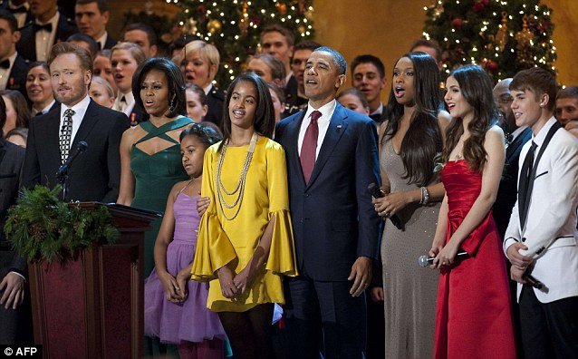Obama family joined musical stars Justin Bieber, Cee Lo Green, Jennifer Hudson, Victoria Justice and The Band Perry at the 30th annual Christmas In Washington concert