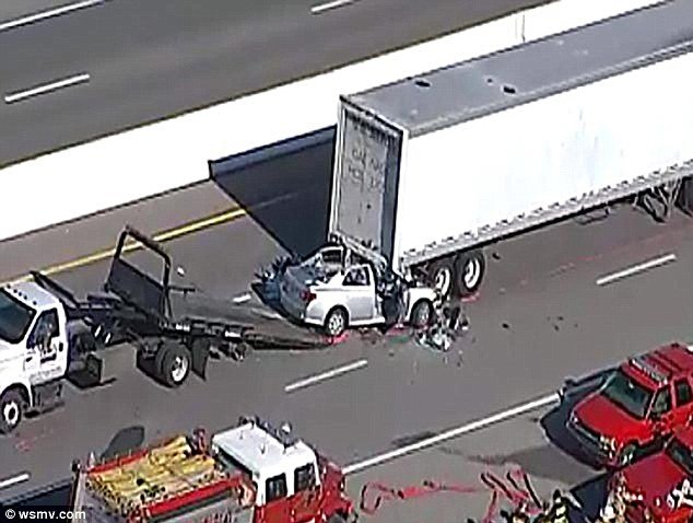 One person was killed in just one of the 55 collisions in a chain-reaction crash after a small car ploughed into the back of a U.S. Mail truck on a fogbound highway near Nashville, Tennessee on Thursday