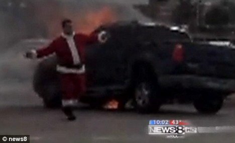 Santa Claus was spotted five days before Christmas at the scene of an accident in Dallas County, Texas, when two cars collided and one of them set on fire