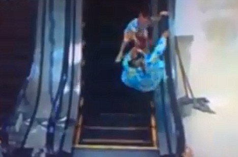 The video shows Uzbek shoppers as they try to get to grips with an escalator for the first time - and luckily they seem to have a much better understanding of the emergency stop button