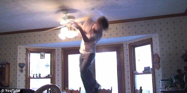 A funny video on YouTube shows a man attempt to grab a tomato attached by a string through the blades of a ceiling fan with predictably painful consequences