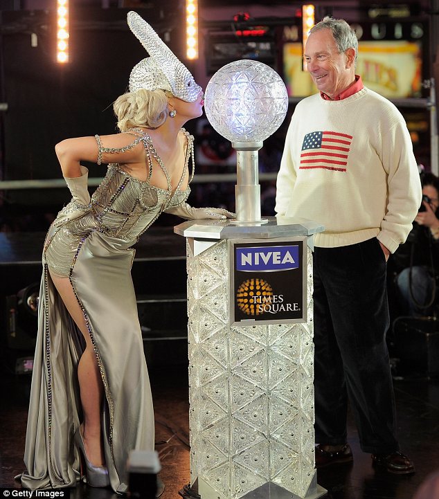 Lady Gaga was invited by New York Mayor Michael Bloomberg to press the crystal button at 11:59 p.m. that triggered the decent of the 2012 New Year’s Eve Ball