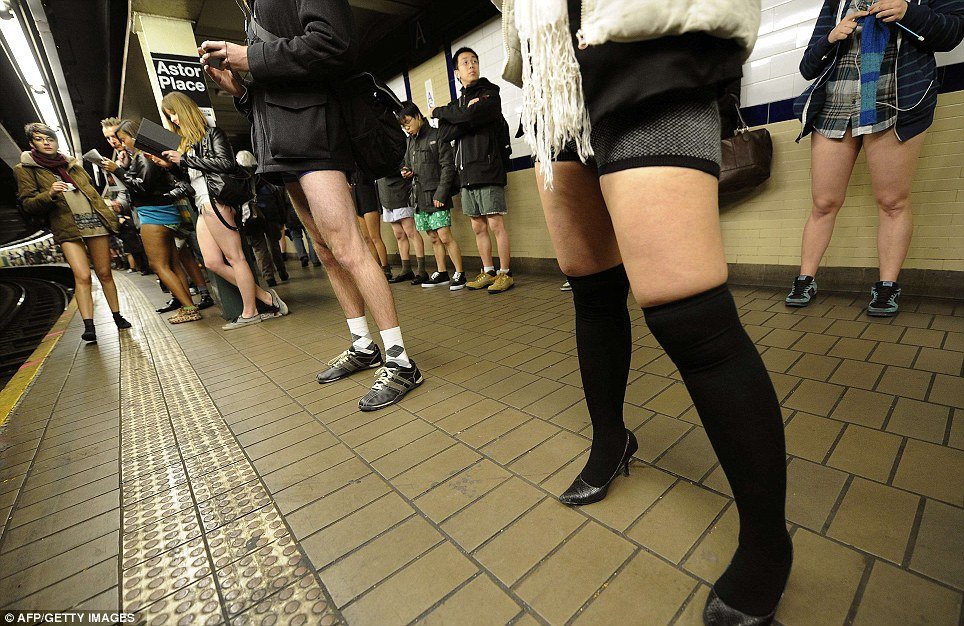 People throughout New York City stripped to their underwear as part of the worldwide practical joke No Pants Subway Ride, organized by prankster group Improv Everywhere