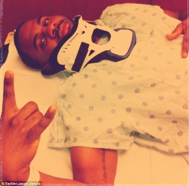 R&B star Jason Derulo has narrowly avoided paralysis after falling directly on his head during a rehearsal for his world tour