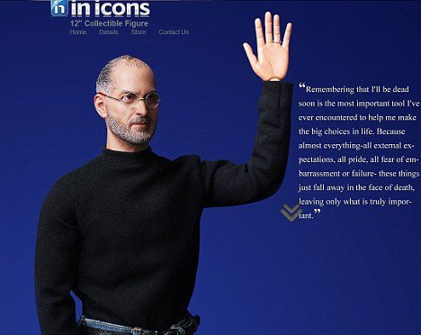 The “collectible figure” is 1:6 scale and wears Steve Jobs' trademark poloneck, jeans and glasses