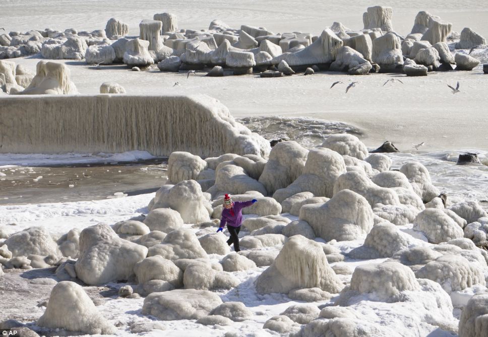 Black Sea is frozen near the Romanian coastline