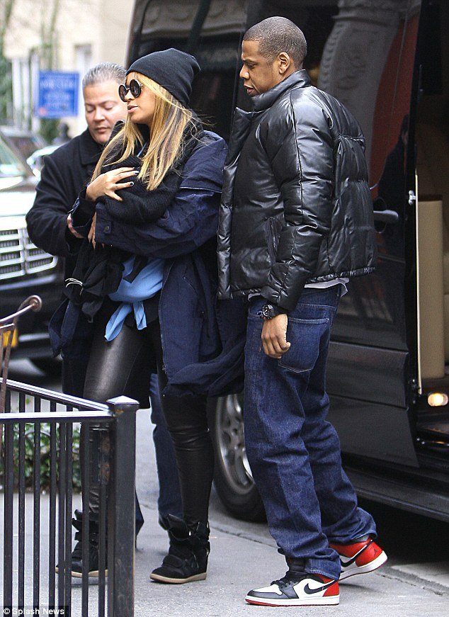 Blue Ivy Carter, Beyoncé’s newborn, has been seen in public for the first time during a lunch outing today in New York