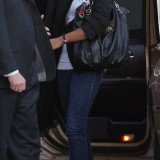 Bobbi Kristina Brown, 18, who made her first appearance since being rushed to hospital after collapsing through stress following her mother's passing, was seen arriving at Whigham Funeral Home in Whitney Houston's hometown of Newark