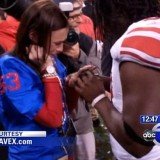 During the on-field celebrations right after New York Giants won the Super Bowl against the New England Patriots, linebacker Greg Jones got down on bended knee and proposed to his girlfriend Amanda Piechowski