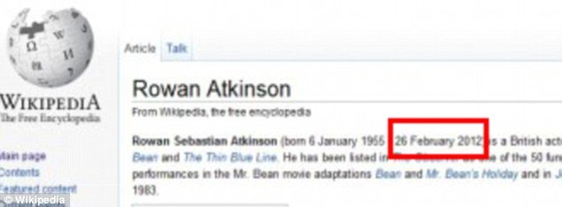Mr. Bean star’s death hoax even briefly fooled Wikipedia, which displayed Rowan Atkinson’s date of death as 26 February, 2012, on his entry page
