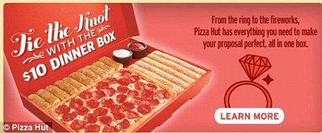 Pizza Hut is also offering their own Valentine's Day engagement promotion of a $10,010 dinner box with their own provided ring and meal