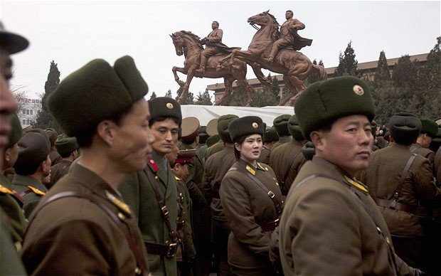 The 6-metre bronze statue depicts Kim Jong-Il riding a horse next to his late father, Kim Il-Sung, also on horseback