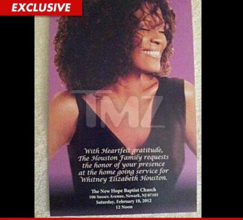 The service program featured a picture of Whitney Houston looking skyward read “Celebrating the life of Whitney Elizabeth Houston, a child of God”