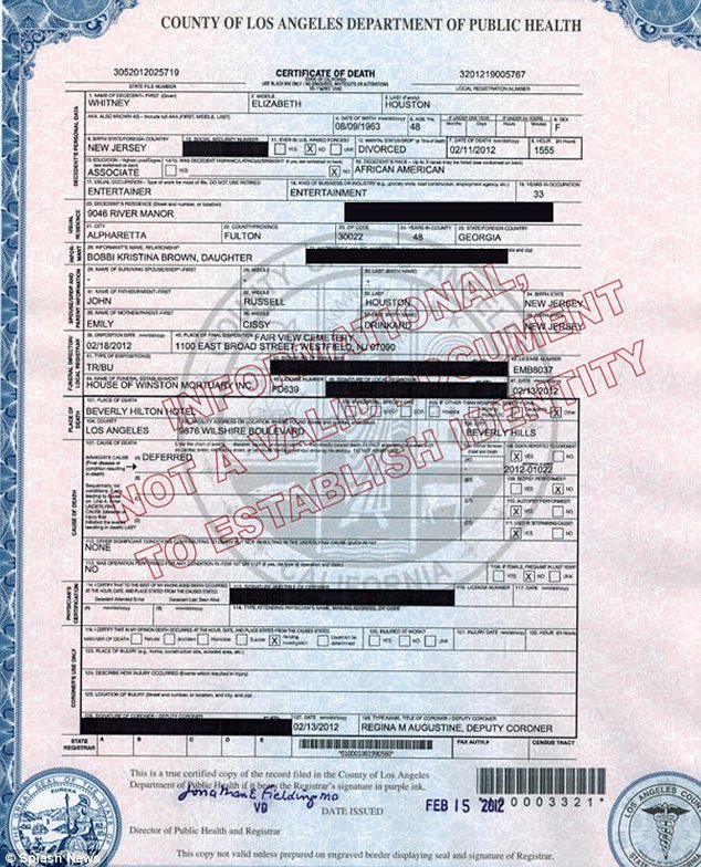 Whitney Houston’s death certificate has been released and failed to determine the singer’s cause of death