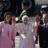 Pope Benedict XVI was welcomed by the Mexican President Felipe Calderon Pope Benedict XVI was welcomed by the Mexican President Felipe Calderon