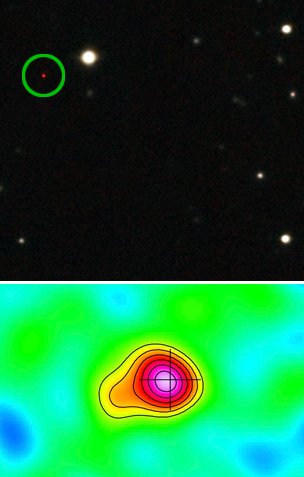 Vast amounts of gas and dust have been detected in the J1120+0641 galaxy (that red dot in green circle) contains the most distant supermassive black hole known to science