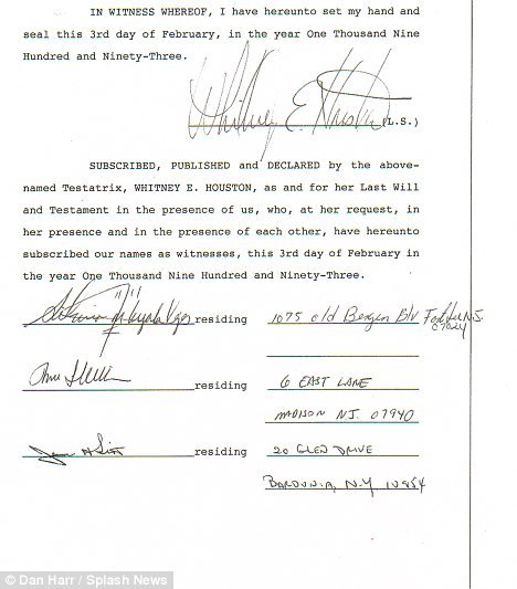 Whitney Houston’s last will and testament third page