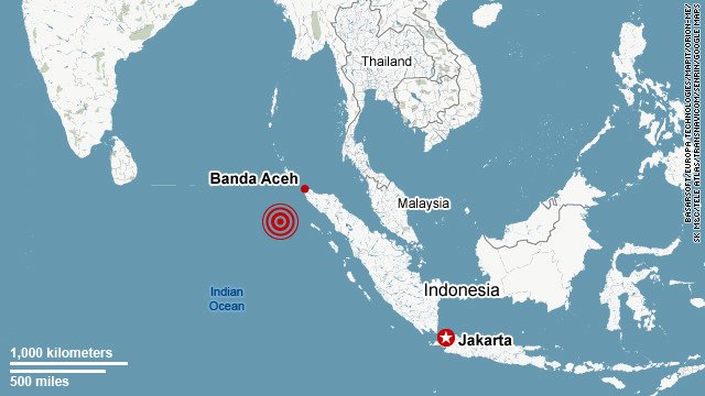 A major earthquake with an initial magnitude of 8.9 has hit under the sea off Indonesia's northern Aceh province