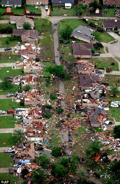 An unprecedented cluster of tornadoes ripped through major towns and cities in Texas yesterday